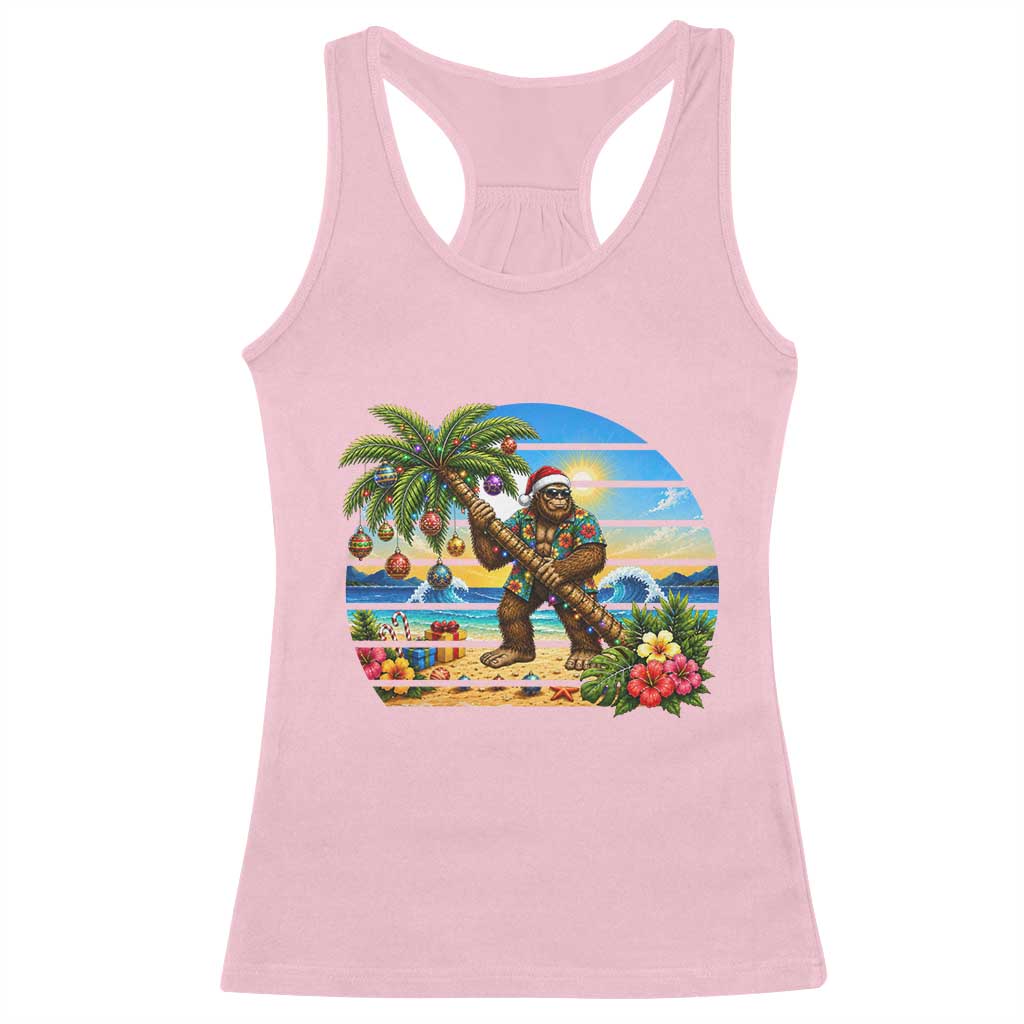 Funny Christmas In July Bigfoot Racerback Tank Top Tropical Vacation Graphic