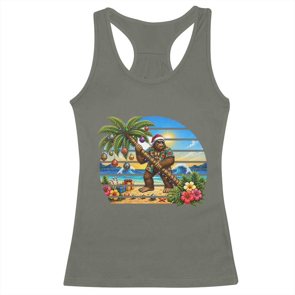 Funny Christmas In July Bigfoot Racerback Tank Top Tropical Vacation Graphic