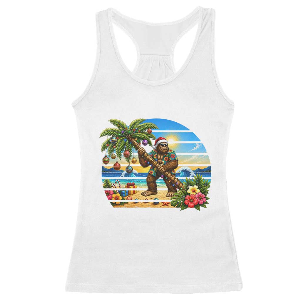 Funny Christmas In July Bigfoot Racerback Tank Top Tropical Vacation Graphic