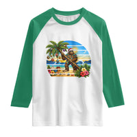 Funny Christmas In July Bigfoot Raglan Shirt Tropical Vacation Graphic