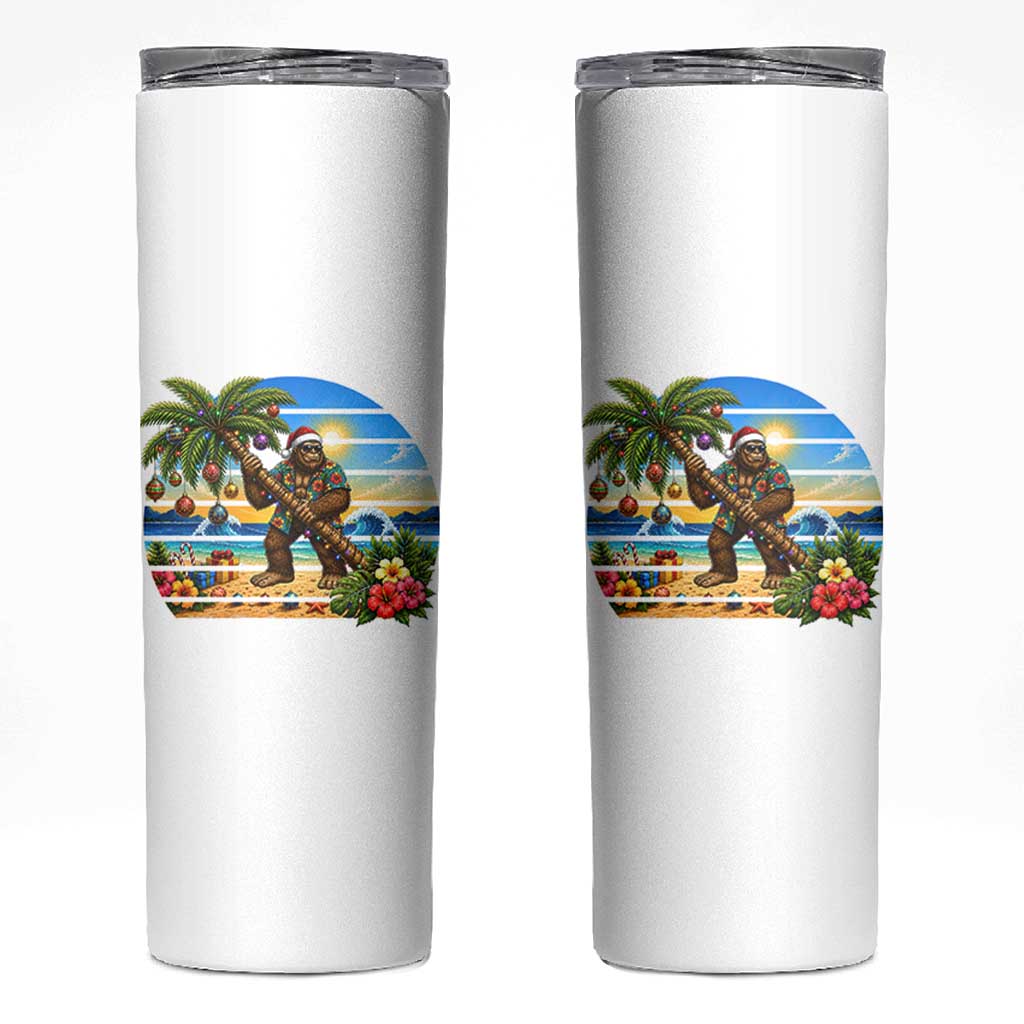 Funny Christmas In July Bigfoot Skinny Tumbler Tropical Vacation Graphic