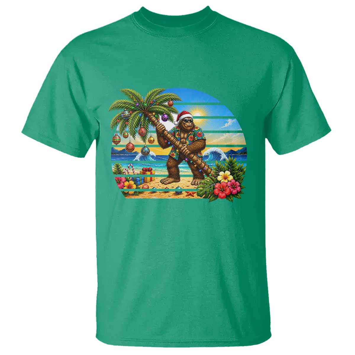 Funny Christmas In July Bigfoot T Shirt Tropical Vacation Graphic