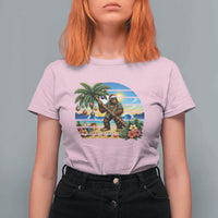 Funny Christmas In July Bigfoot T Shirt For Women Tropical Vacation Graphic