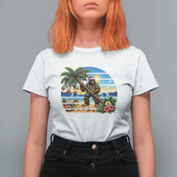 Funny Christmas In July Bigfoot T Shirt For Women Tropical Vacation Graphic