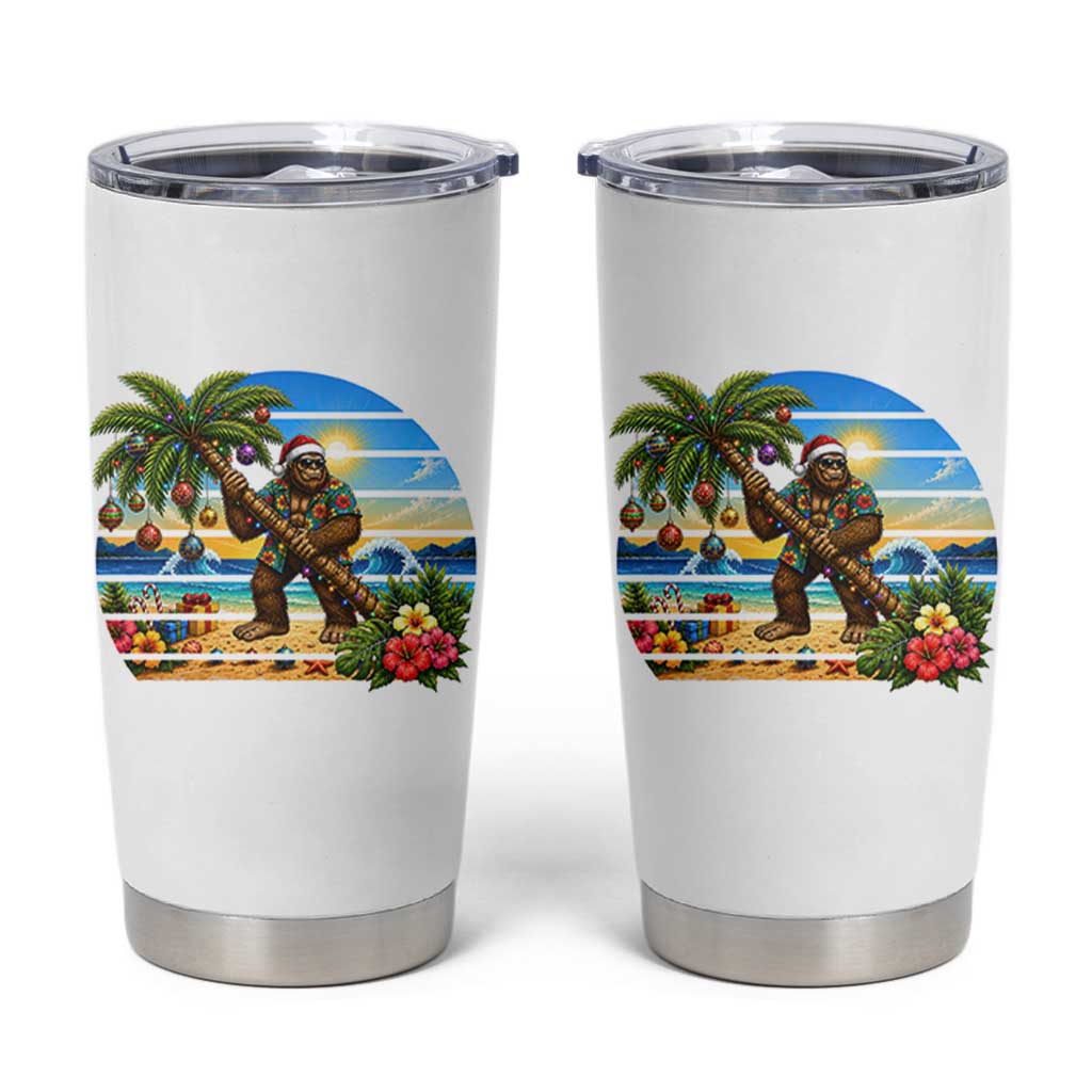 Funny Christmas In July Bigfoot Tumbler Cup Tropical Vacation Graphic