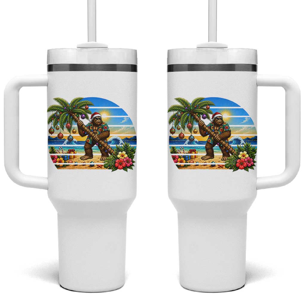 Funny Christmas In July Bigfoot Tumbler With Handle Tropical Vacation Graphic