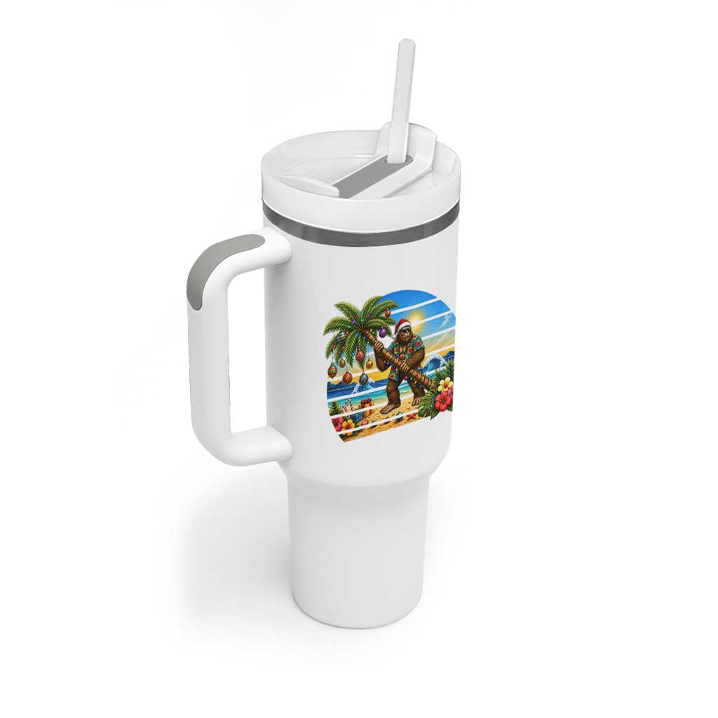 Funny Christmas In July Bigfoot Tumbler With Handle Tropical Vacation Graphic