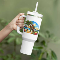 Funny Christmas In July Bigfoot Tumbler With Handle Tropical Vacation Graphic