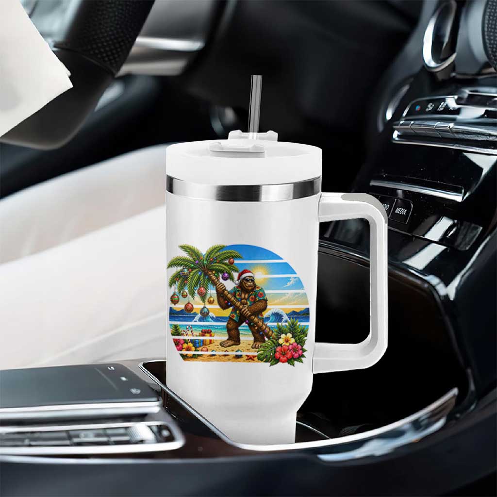 Funny Christmas In July Bigfoot Tumbler With Handle Tropical Vacation Graphic