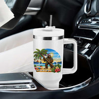 Funny Christmas In July Bigfoot Tumbler With Handle Tropical Vacation Graphic