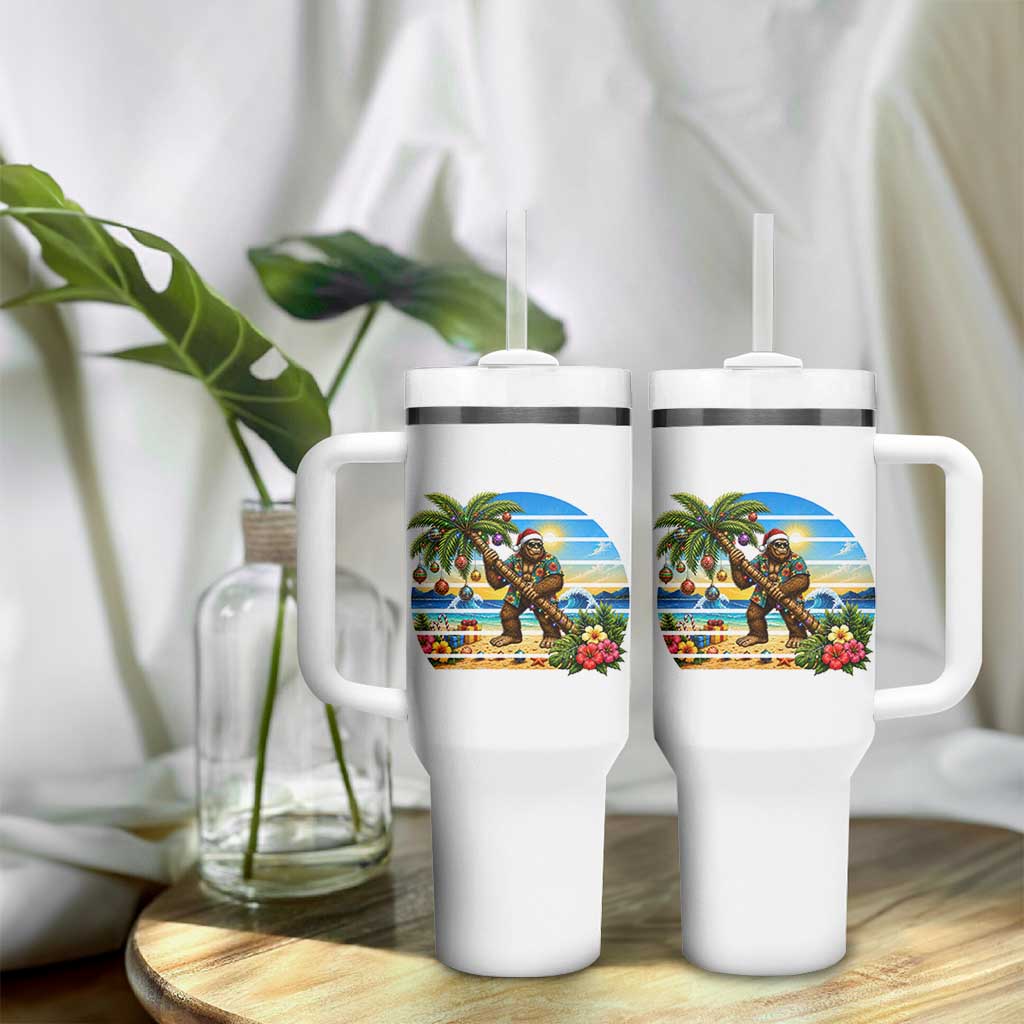 Funny Christmas In July Bigfoot Tumbler With Handle Tropical Vacation Graphic