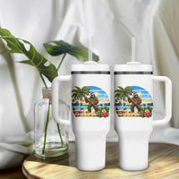 Funny Christmas In July Bigfoot Tumbler With Handle Tropical Vacation Graphic