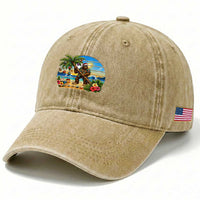 Funny Christmas In July Bigfoot Washed Cotton Baseball Cap Tropical Vacation Graphic