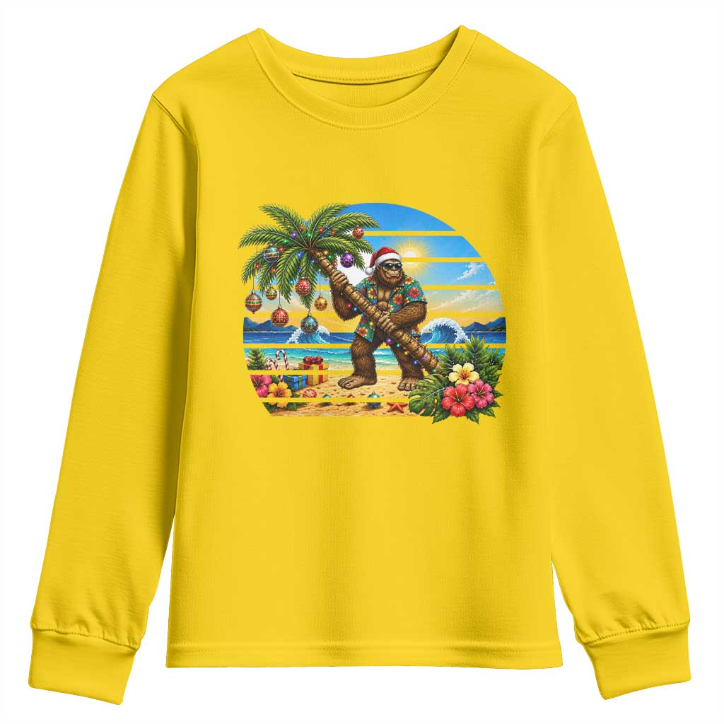 Funny Christmas In July Bigfoot Youth Sweatshirt Tropical Vacation Graphic
