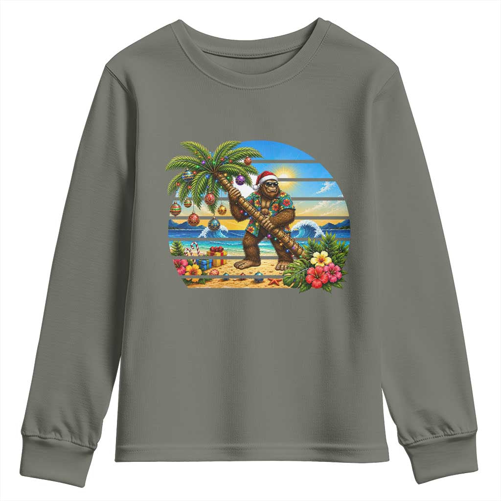 Funny Christmas In July Bigfoot Youth Sweatshirt Tropical Vacation Graphic