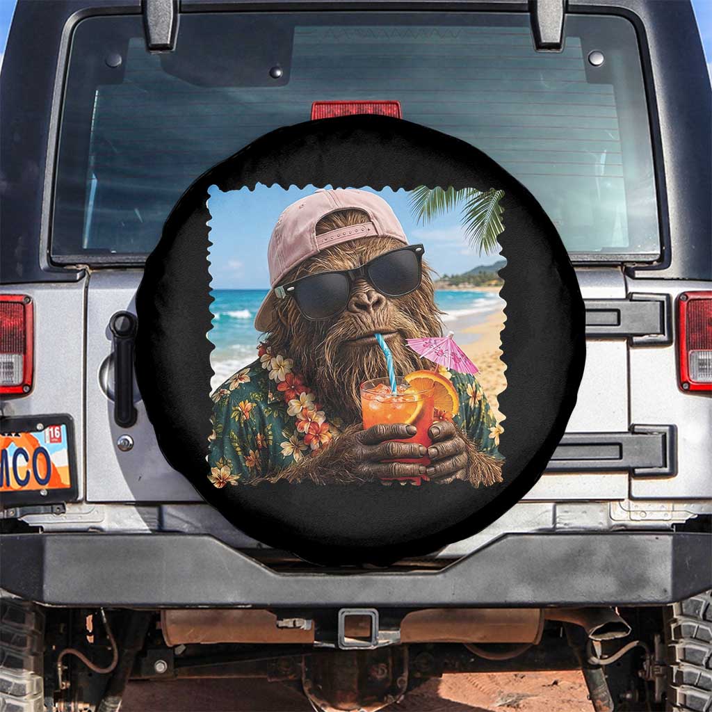 Funny Hawaiian Bigfoot Spare Tire Cover Tropical Beach Party Graphic