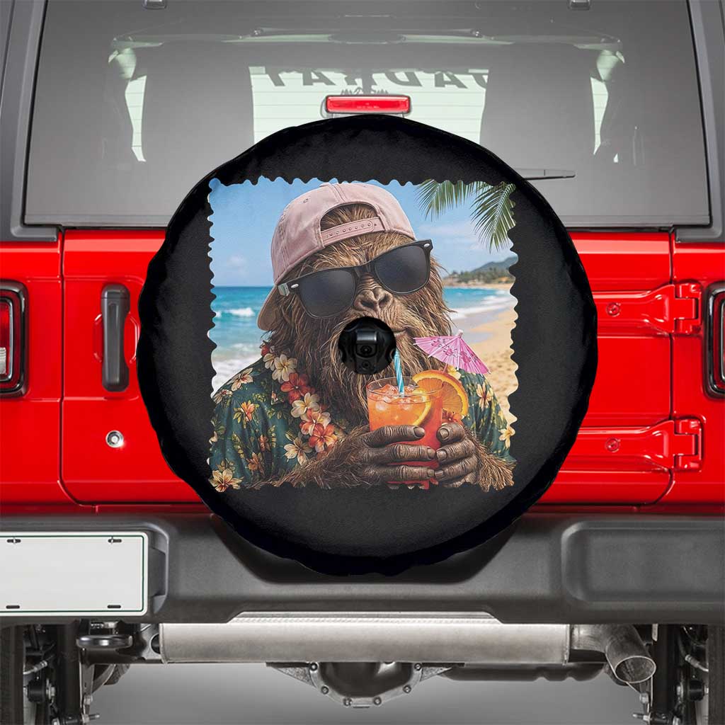 Funny Hawaiian Bigfoot Spare Tire Cover Tropical Beach Party Graphic