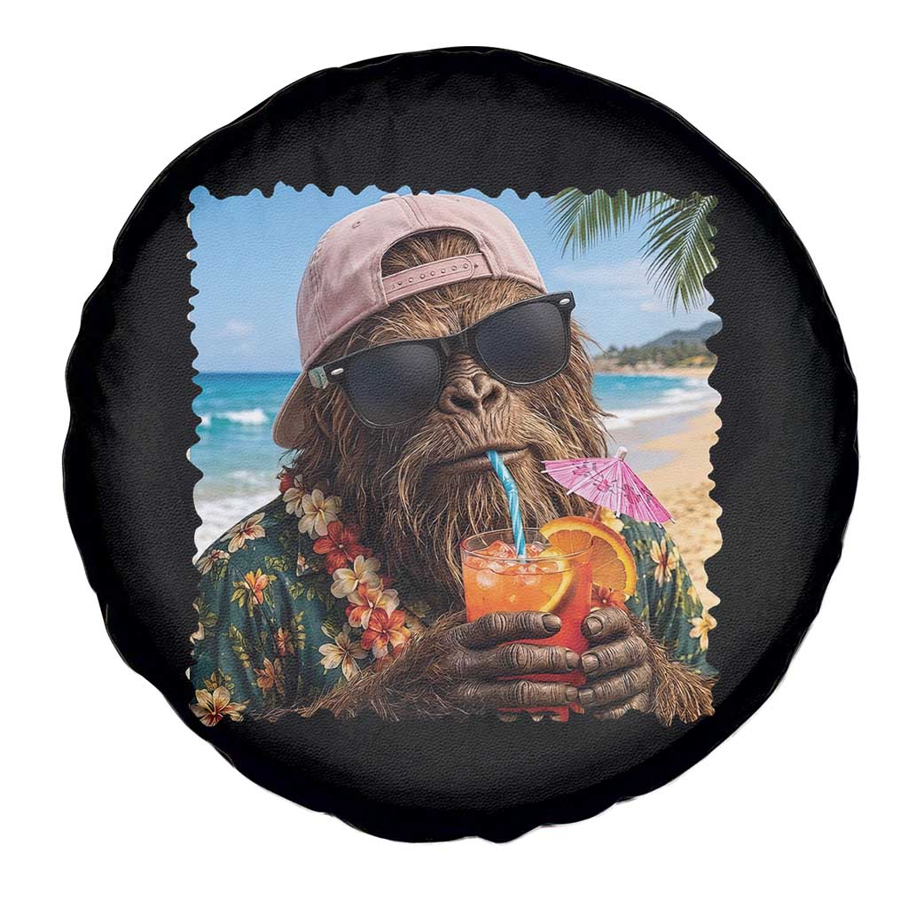 Funny Hawaiian Bigfoot Spare Tire Cover Tropical Beach Party Graphic