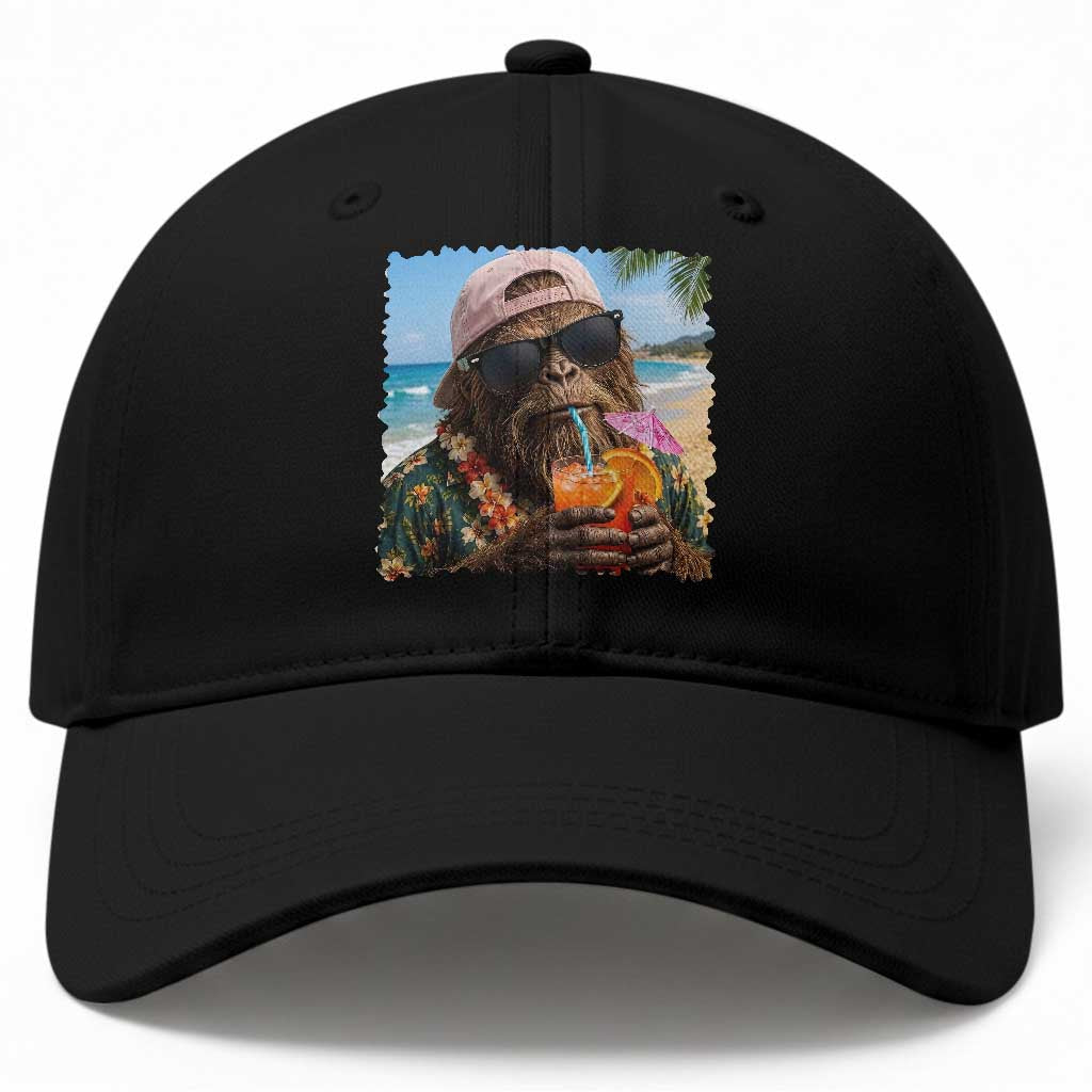 Funny Hawaiian Bigfoot Baseball Cap Tropical Beach Party Graphic