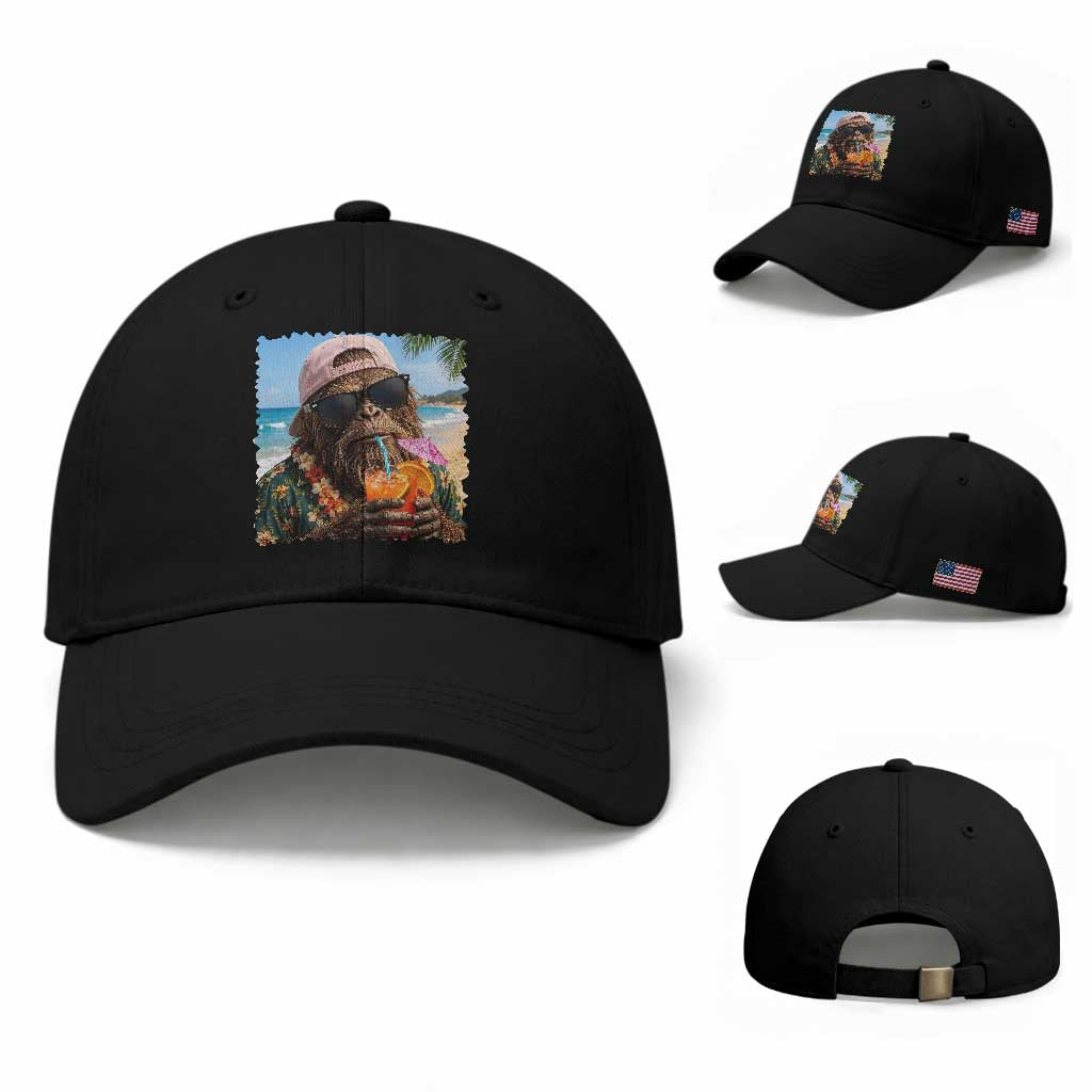 Funny Hawaiian Bigfoot Baseball Cap Tropical Beach Party Graphic