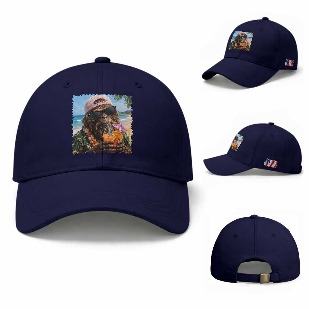 Funny Hawaiian Bigfoot Baseball Cap Tropical Beach Party Graphic