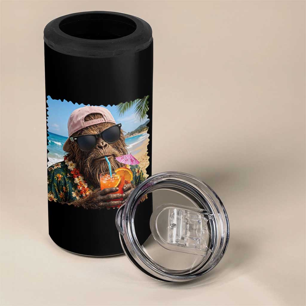 Funny Hawaiian Bigfoot 4 in 1 Can Cooler Tumbler Tropical Beach Party Graphic