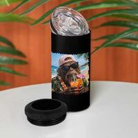 Funny Hawaiian Bigfoot 4 in 1 Can Cooler Tumbler Tropical Beach Party Graphic