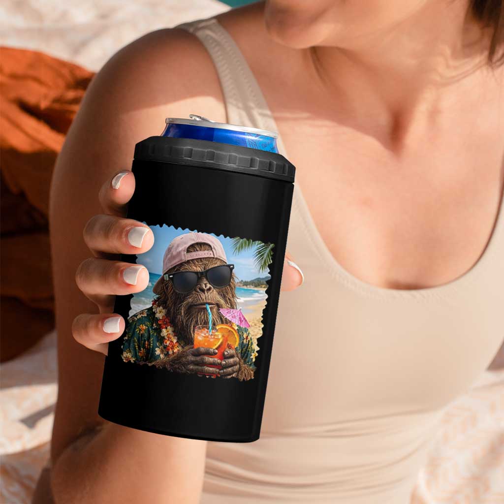 Funny Hawaiian Bigfoot 4 in 1 Can Cooler Tumbler Tropical Beach Party Graphic