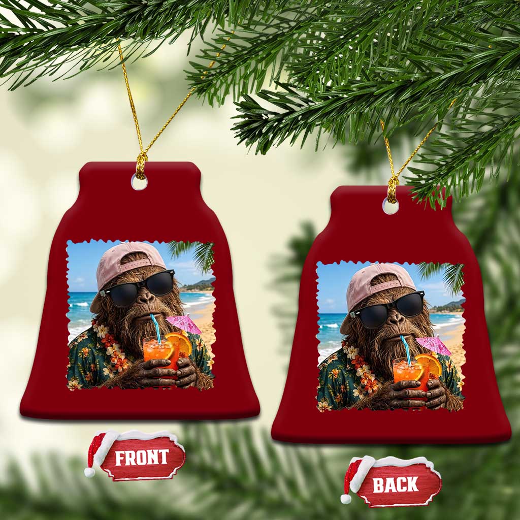Funny Hawaiian Bigfoot Ceramic Ornament Tropical Beach Party Graphic