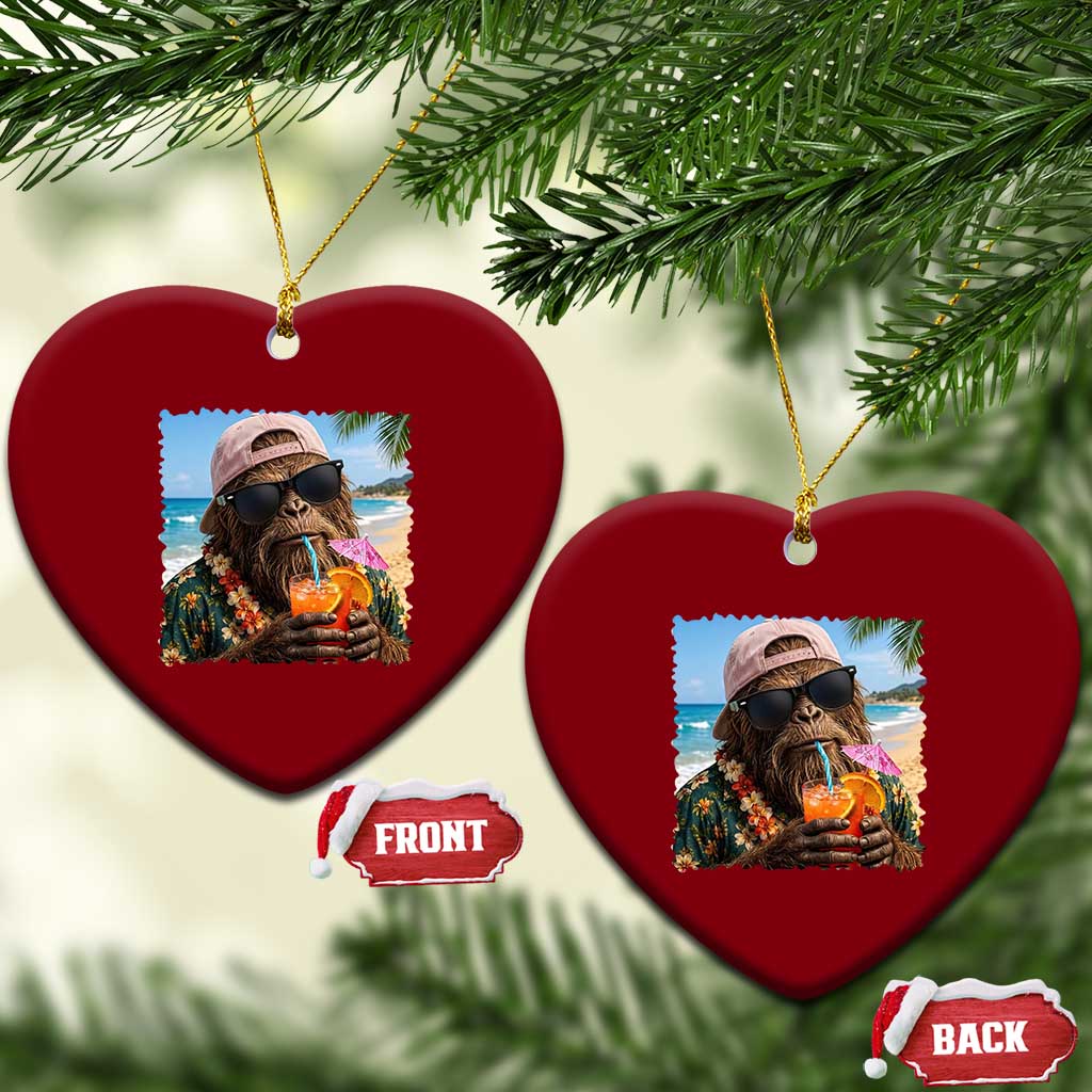 Funny Hawaiian Bigfoot Ceramic Ornament Tropical Beach Party Graphic