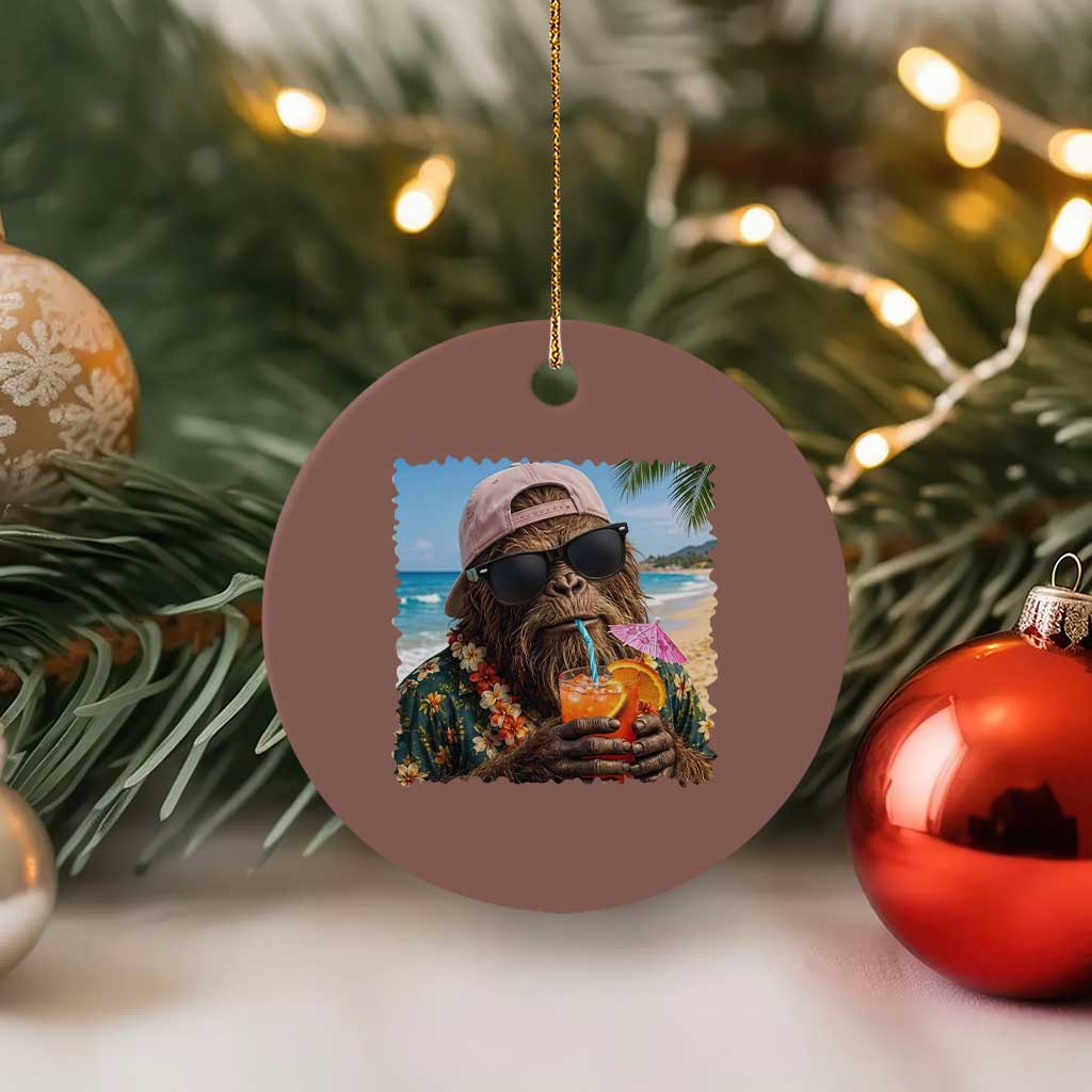 Funny Hawaiian Bigfoot Ceramic Ornament Tropical Beach Party Graphic
