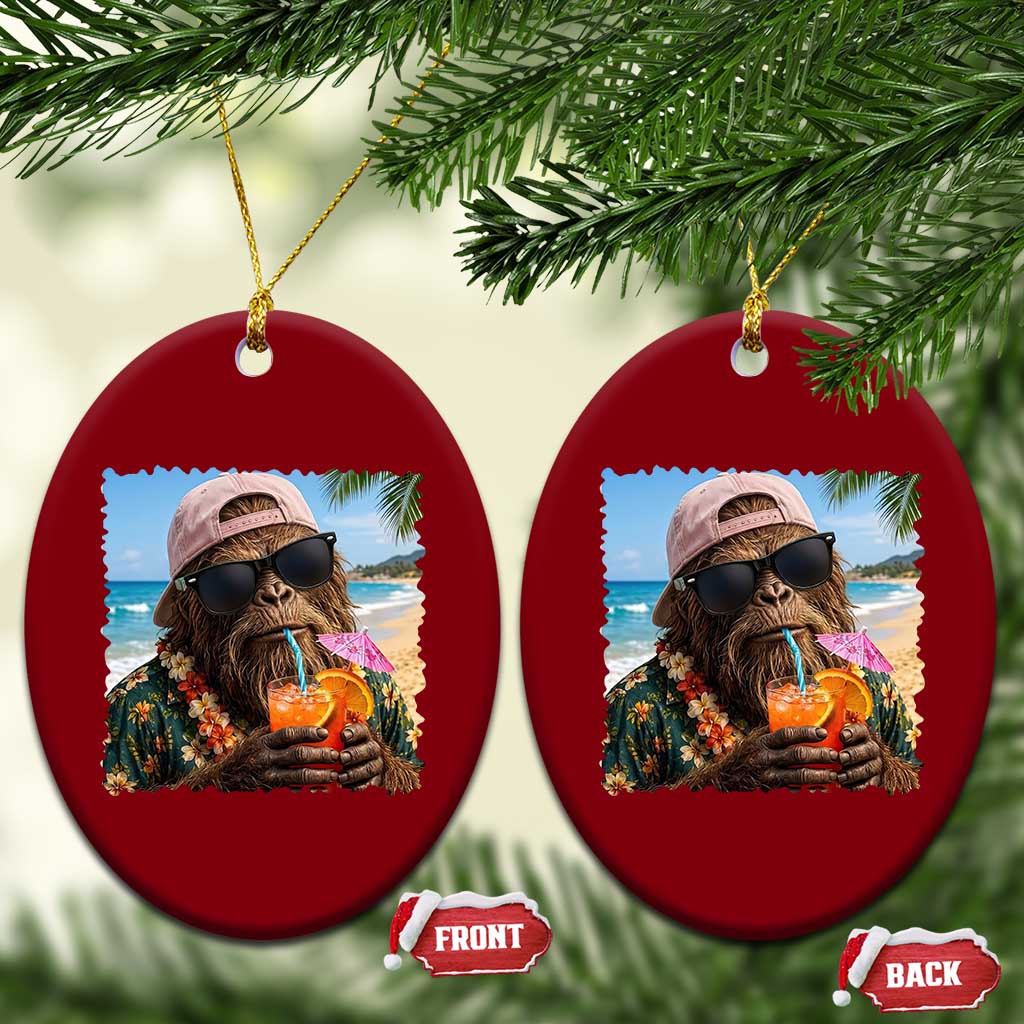 Funny Hawaiian Bigfoot Ceramic Ornament Tropical Beach Party Graphic