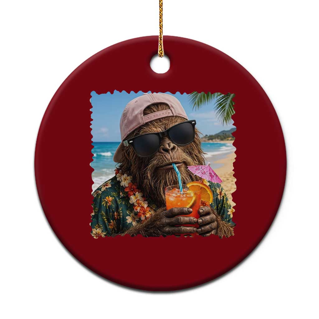 Funny Hawaiian Bigfoot Ceramic Ornament Tropical Beach Party Graphic