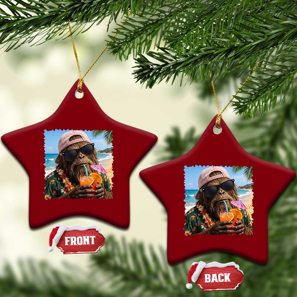 Funny Hawaiian Bigfoot Ceramic Ornament Tropical Beach Party Graphic