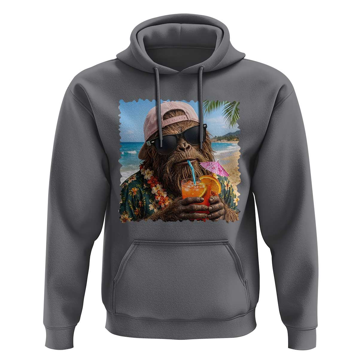 Funny Hawaiian Bigfoot Hoodie Tropical Beach Party Graphic