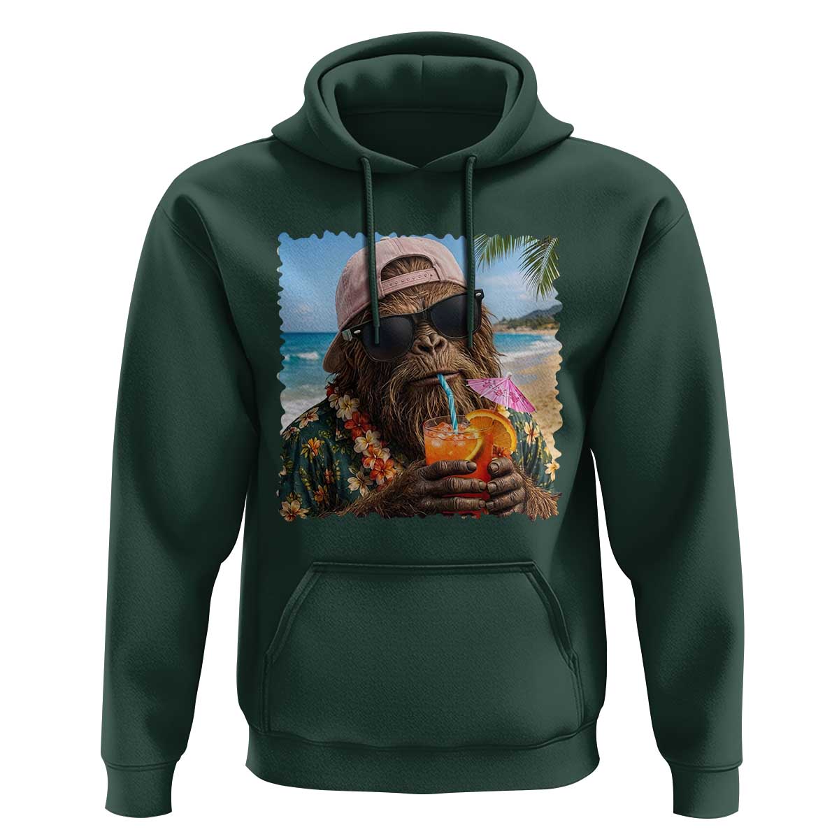 Funny Hawaiian Bigfoot Hoodie Tropical Beach Party Graphic