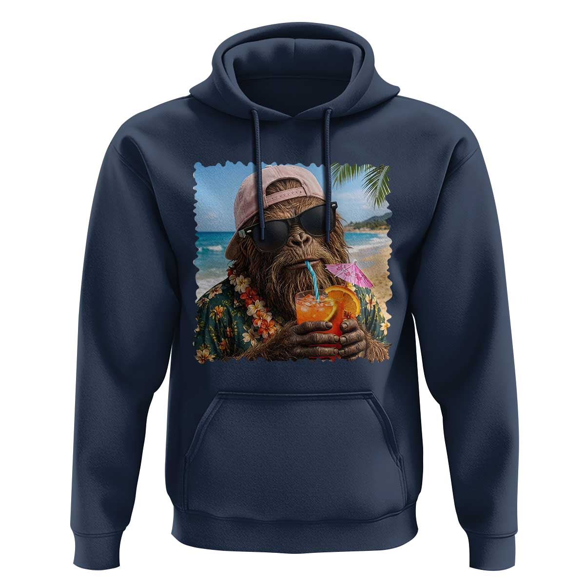 Funny Hawaiian Bigfoot Hoodie Tropical Beach Party Graphic