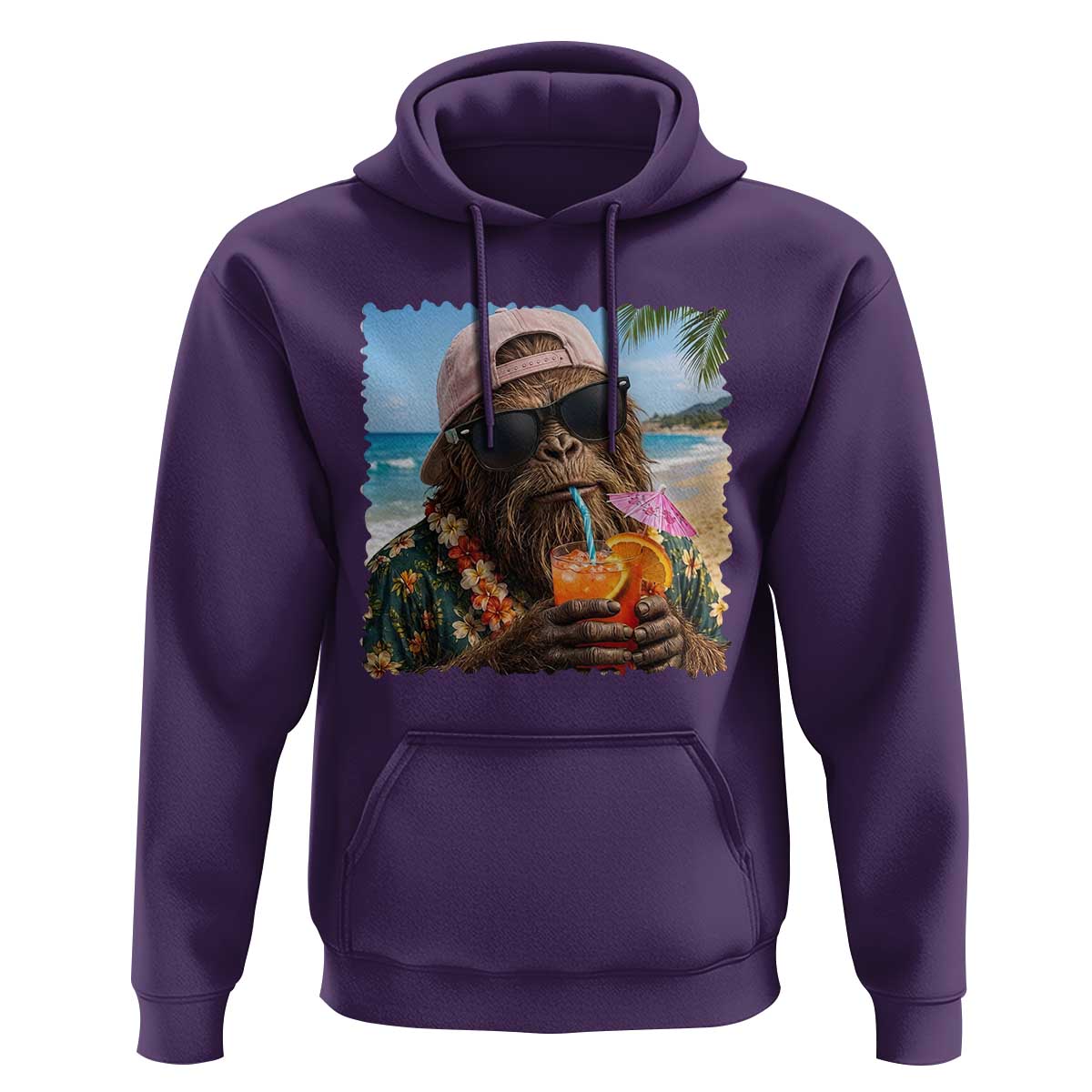 Funny Hawaiian Bigfoot Hoodie Tropical Beach Party Graphic