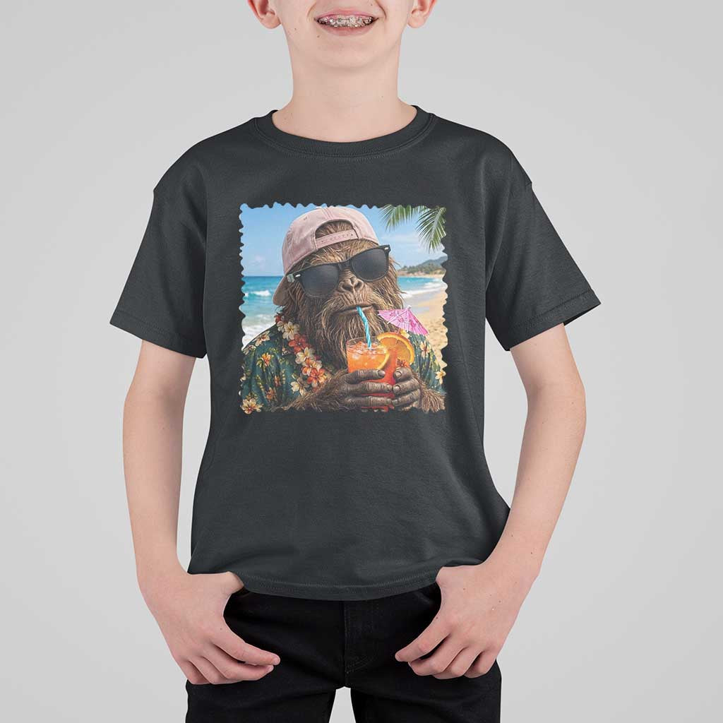 Funny Hawaiian Bigfoot T Shirt For Kid Tropical Beach Party Graphic