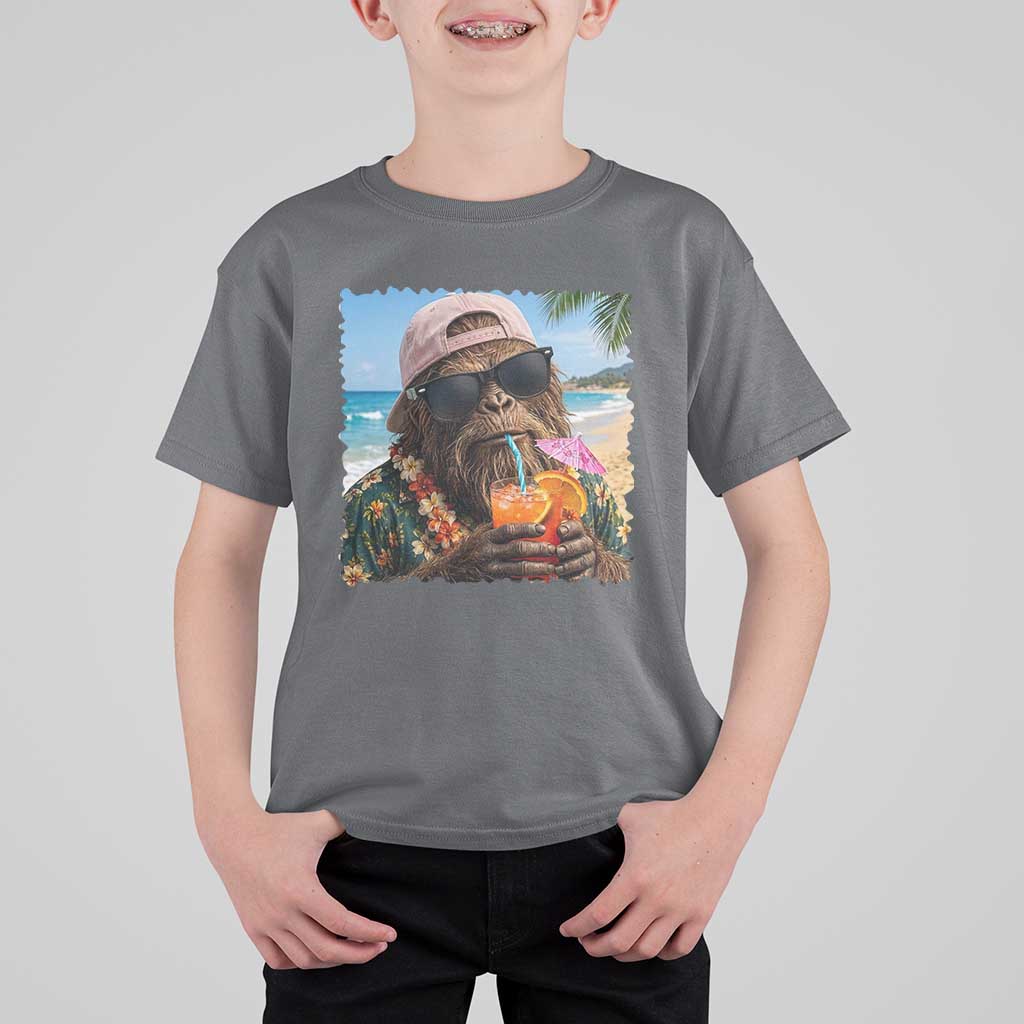 Funny Hawaiian Bigfoot T Shirt For Kid Tropical Beach Party Graphic