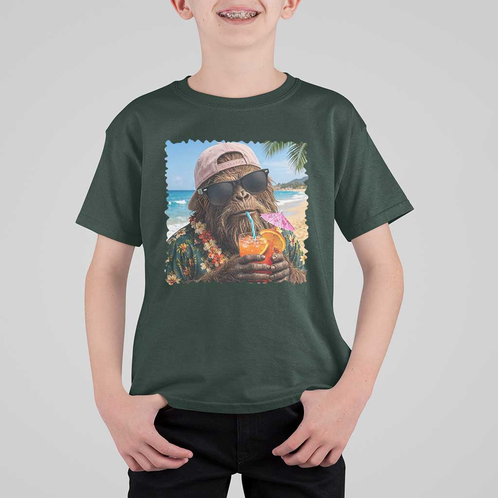 Funny Hawaiian Bigfoot T Shirt For Kid Tropical Beach Party Graphic
