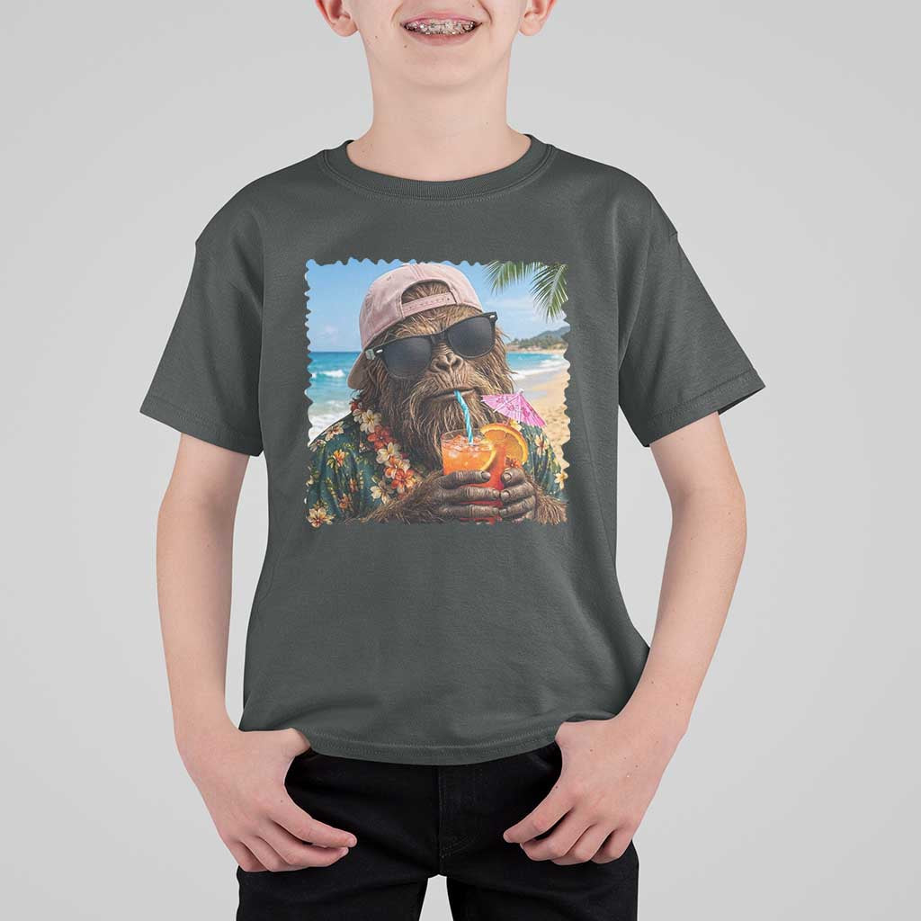 Funny Hawaiian Bigfoot T Shirt For Kid Tropical Beach Party Graphic