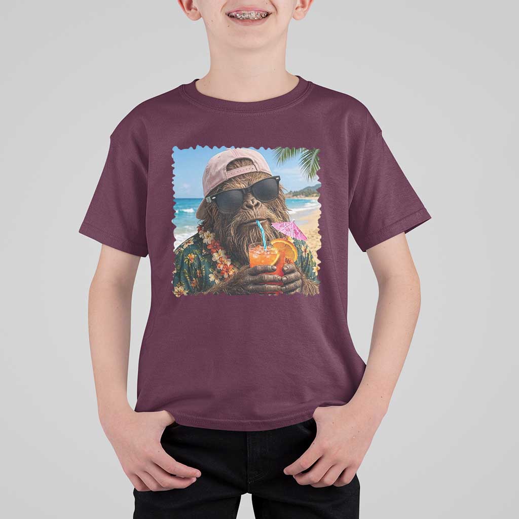 Funny Hawaiian Bigfoot T Shirt For Kid Tropical Beach Party Graphic
