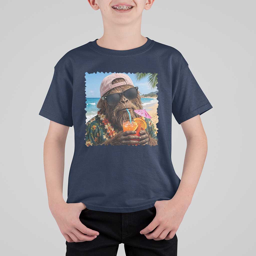 Funny Hawaiian Bigfoot T Shirt For Kid Tropical Beach Party Graphic