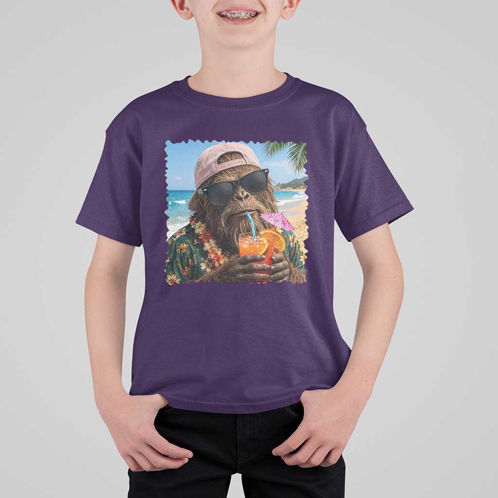Funny Hawaiian Bigfoot T Shirt For Kid Tropical Beach Party Graphic
