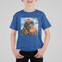 Funny Hawaiian Bigfoot T Shirt For Kid Tropical Beach Party Graphic