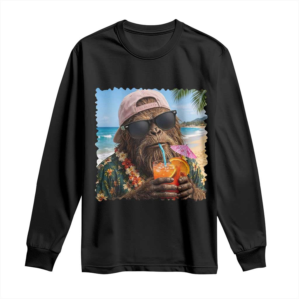 Funny Hawaiian Bigfoot Long Sleeve Shirt Tropical Beach Party Graphic