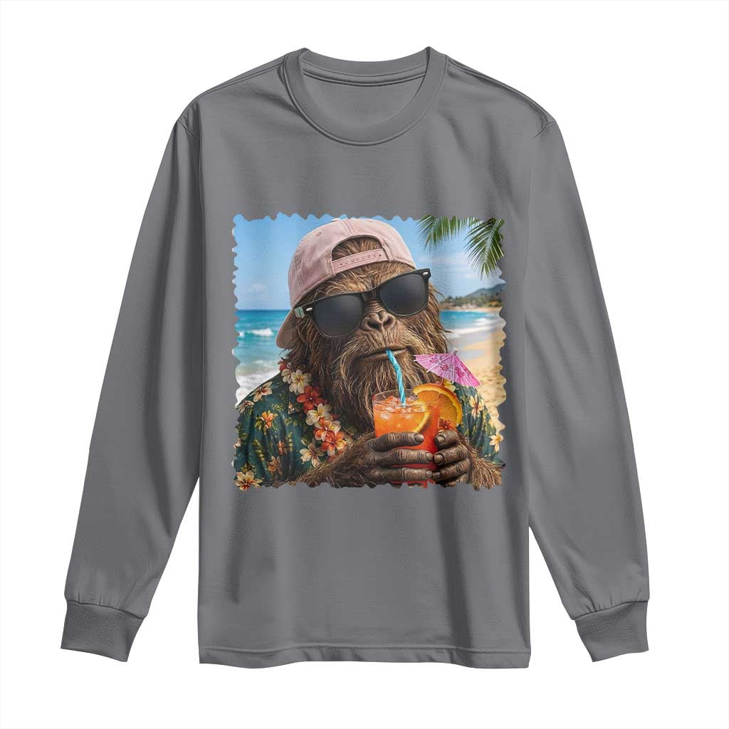 Funny Hawaiian Bigfoot Long Sleeve Shirt Tropical Beach Party Graphic