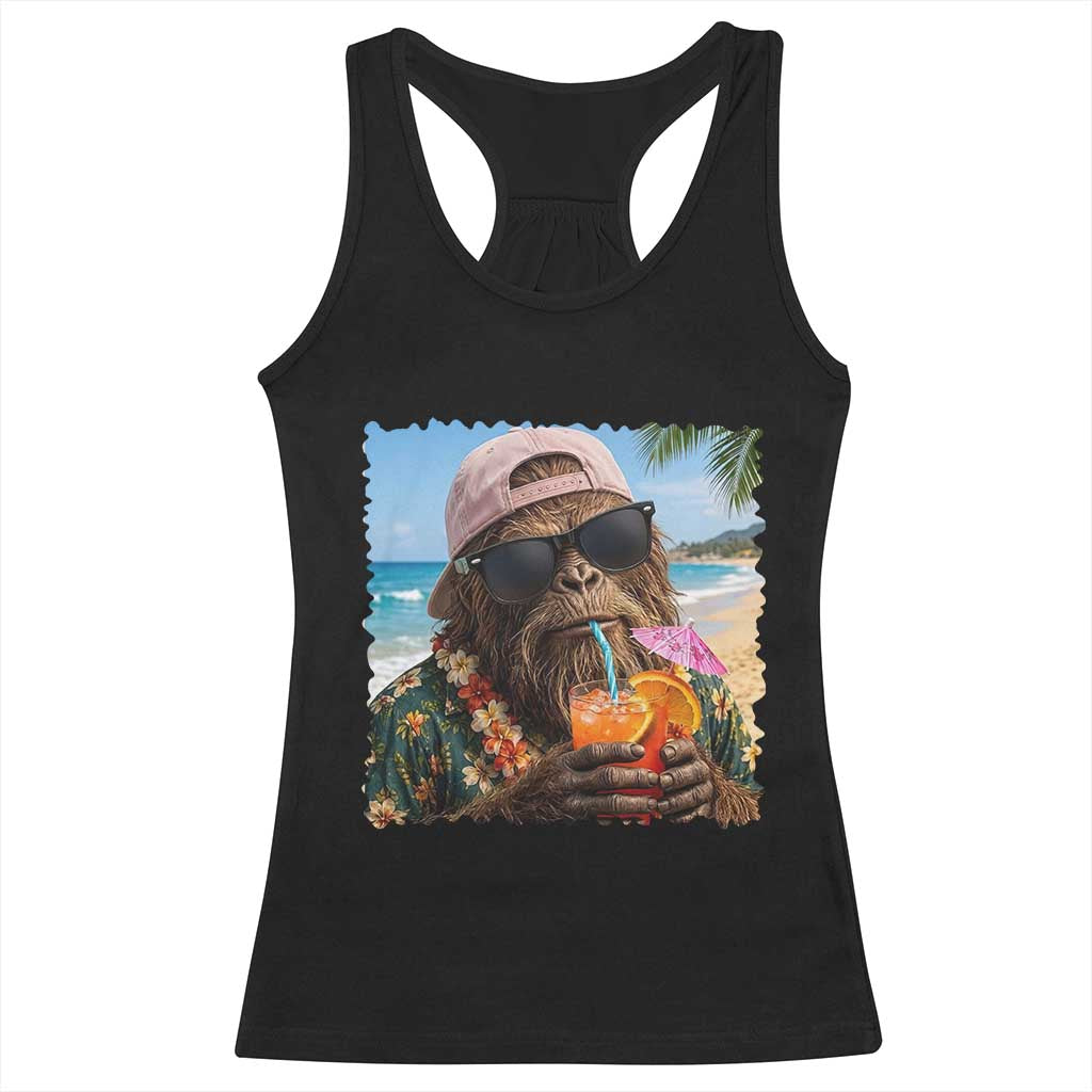 Funny Hawaiian Bigfoot Racerback Tank Top Tropical Beach Party Graphic