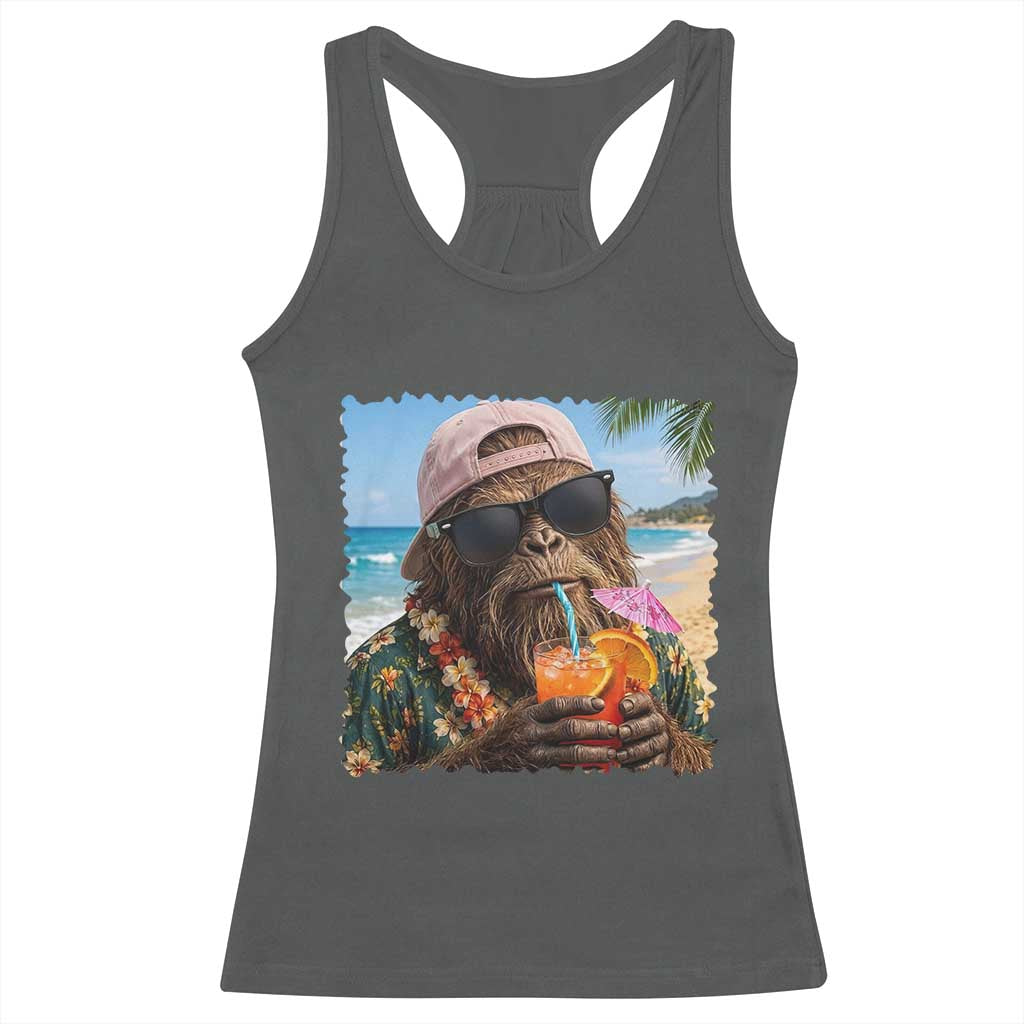 Funny Hawaiian Bigfoot Racerback Tank Top Tropical Beach Party Graphic